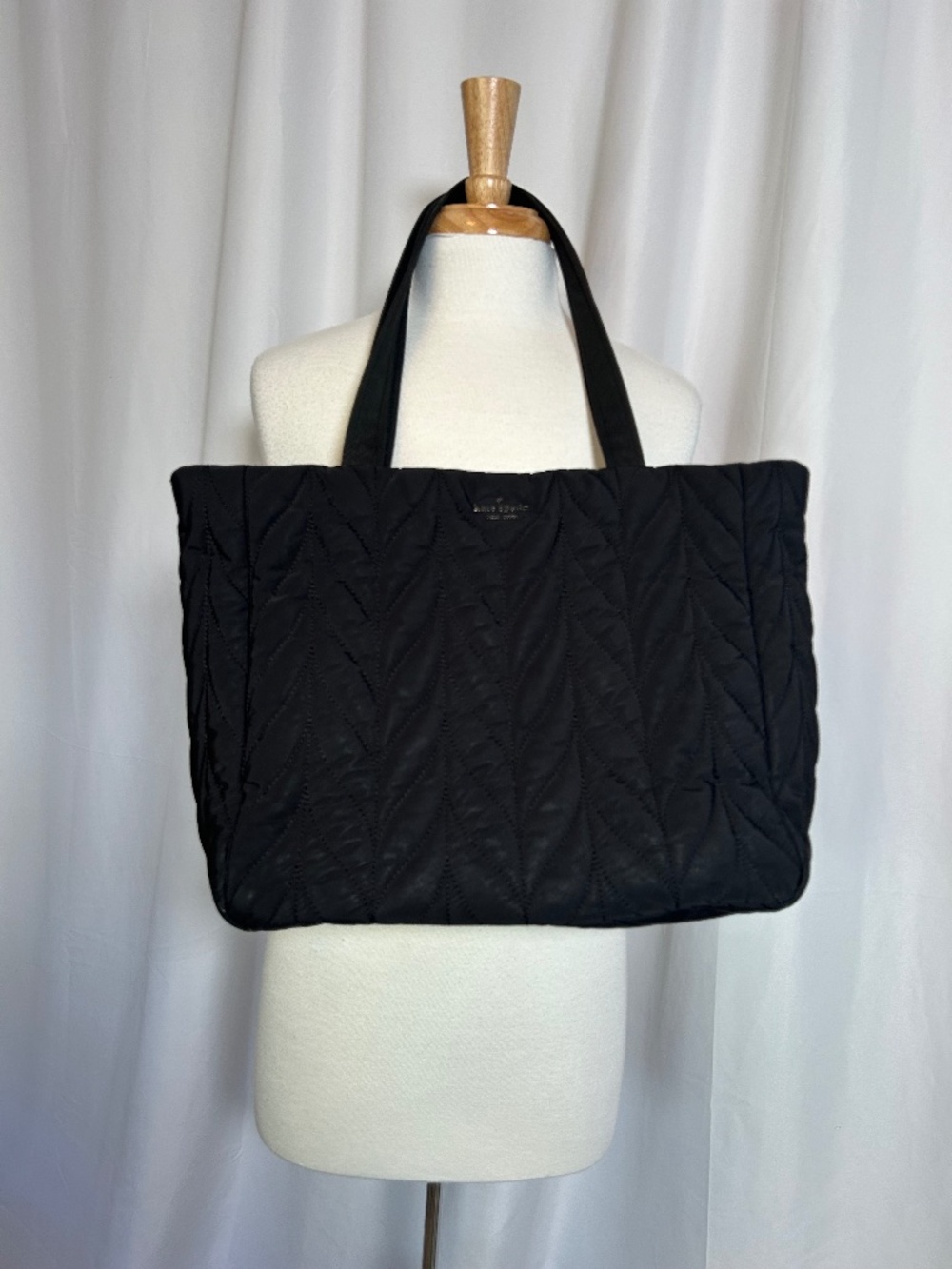 KATE SPADE BLACK ELLIE NYLON QUILTED LARGE TOTE BAG